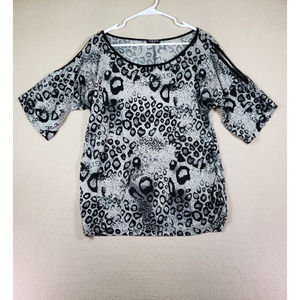 Vintage CATS Shirt Womens XL Ruched Leopard Pullover‎ Polyester Round Neck USA